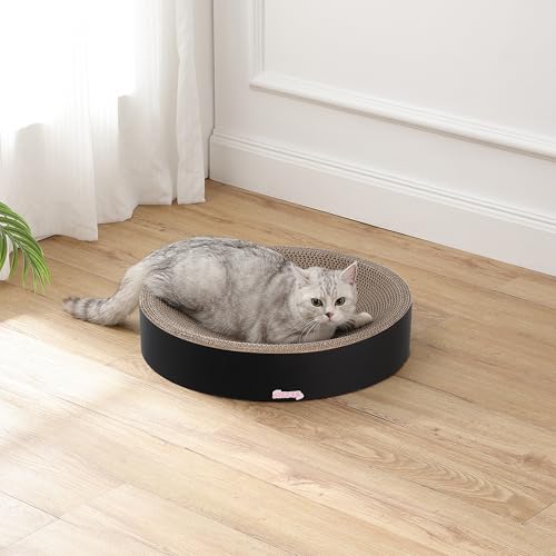 CSR1010H Nelson 20.13" Modern Cardboard Round Bowl Cat Scratcher with Catnip, Ink - color: Black