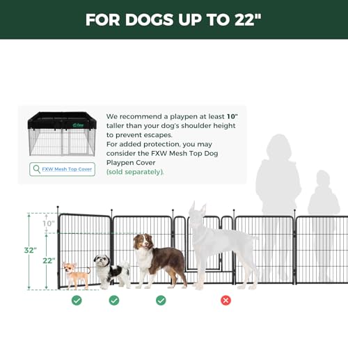 FXW Rollick Dog Playpen, Indoor, Yard & RV Camping, 32" H, 16 Panels - color: Black, size: 32"H