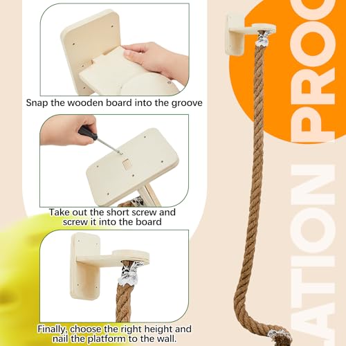 Weysat 2" x 4.92 ft Cat Climbing Rope with 2 Platform, Wood, Regular - color: Wood, style: Classic