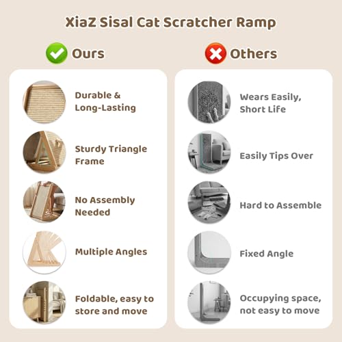 XiaZ Cat Scratcher, 23" Sisal Cats Scratching Board with 5 Adjustable Heights, No Assembly Required, Foldable Cat Scratchers for Indoor Cats and Kittens, Ready to Use - size: 15.7"L x 13.7"W x 23"H
