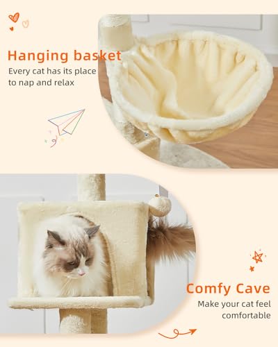 Taoqimiao Cat Tree, 49In Cat Tower for Indoor Cats Large Adult - color: Beige, size: 49.2 Inches