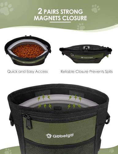 Gobeigo 4 Cup Dog Treat Pouch with Silicone Insert Bag& Clicker(Army Green) - color: Army Green