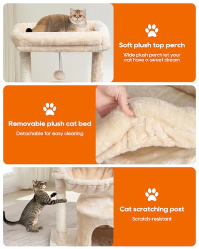 SYANDLVY Small Cat Tree for Indoor Cats, Kittens Condo with Scratching Post - color: Beige