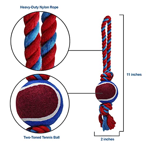 Dog Rope Toy with Tennis Ball (11”) – 1-Pack Blue - size: 1 Rope Dog Toy Blue Ball FBA