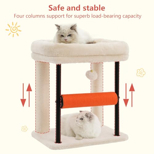 Hey-brother Cat Tree, Sturdy Tower with Sisal-Wrapped Columns, MPJ010SM - color: Beige, size: 18.9 inches
