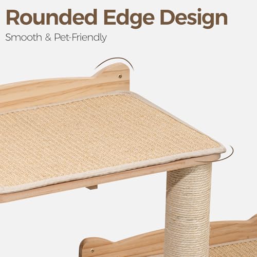 Cat Wall Shelves, 2-Tier Cat Shelves with Sisal Scratching Post, Sisal Mat Solid Pine Wood Wall Mounted Cat Climbing Furniture, Modular Design - size: 2-Tier