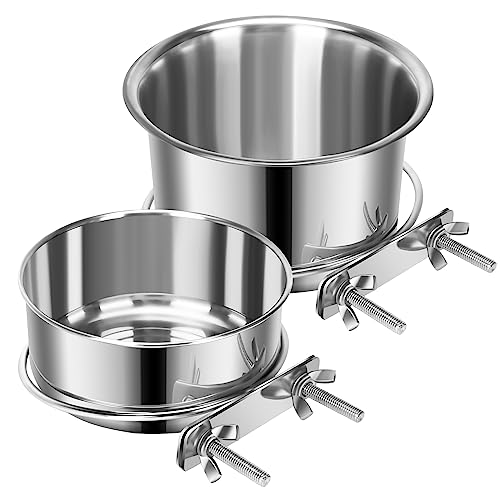 2 Pcs Stainless Steel Small Dog Crate Food Water Bowl, 34 & 19 OZ ﻿ - color: Silver, size: S (34 & 19 OZ)