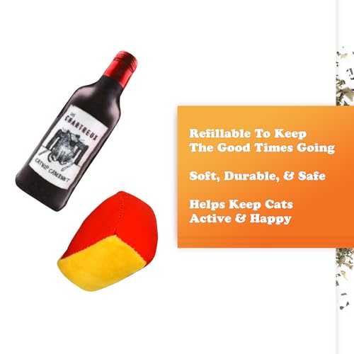Meowijuana Get Paired Cat Toy | 2 Plush Toys Refillable Catnip - color: Get Paired Wine & Cheese