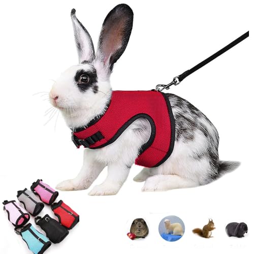 Bunny Harness with Leash Escape Proof Rabbit Harnesses Mesh Vest Red L - color: Red, size: L(Neck:6"-7.5" Chest:7.8"-11.8")