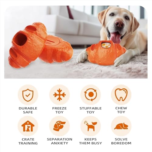 Dog Toys for Large Dogs, Dog Toys for Aggressive Chewers, Anxiety Relief for Dogs Toy, Indestructible Frozen Treat Toy National Pet Day Gifts for Peanut Butter Reduces Anxiety - color: Croissant
