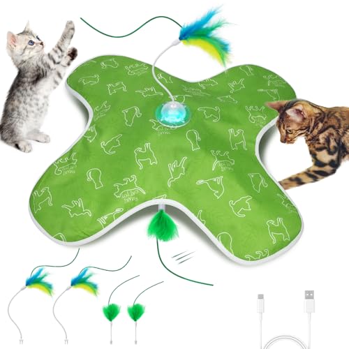 Muhhiba Interactive Cat Toys Rechargeable, Hide and Seek Kitten Toy with Touch Activated, Moving Concealed Feather, Tumbler Toy Design, Automatic Cat Toys for Indoor Cats to Chase and Exercise