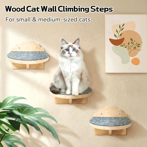 3 Pcs Cat Wall Steps, 7.5-Inch Cat Wall Shelves with Felt Pads