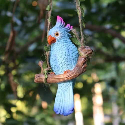 Hanging Parrot Garden Decor Outdoor Tiki Bar Decorations Hanging Bird(Blue) - color: Blue