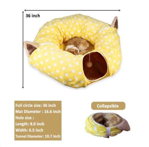 AUOON Cat Donut Tunnel with Bed for Kitten Puppy Rabbit Ferret, Yellow - color: Yellow