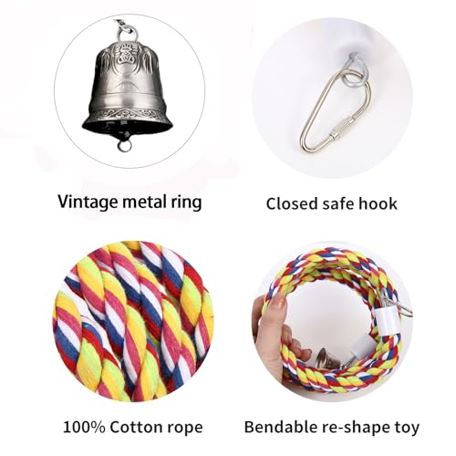 2Pcs 43'' Bird Rope Perches Birdcage Swing Toys 100% Cotton Natural Bird Perch Peck/Chewing with Vintage Bell Climbing Standing Bungee Parrot Toys for Small to Regular Size Parrot Cockatiel Birds - size: 43'x2pcs