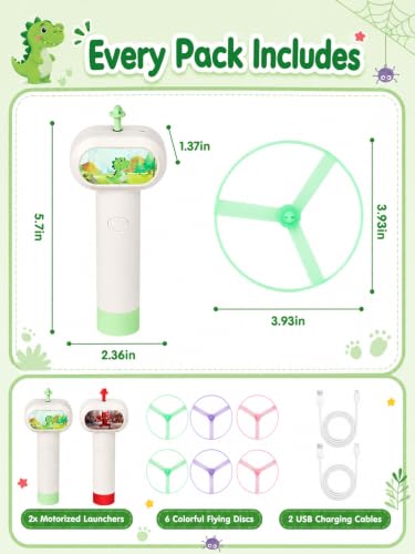 2PCS Outside Toys for Kids & Pets Electric Disc Launcher 6 Flying Spinners - color: Red and Green