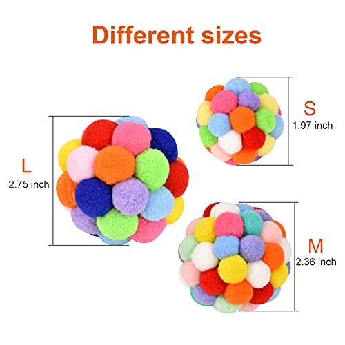 TUSATIY Cat Toy Balls with Bell 3PCS, Colorful Soft Fuzzy Balls Built-in Bell for Cats, Interactive Playing Chewing Toys for Indoor Cats and Kittens
