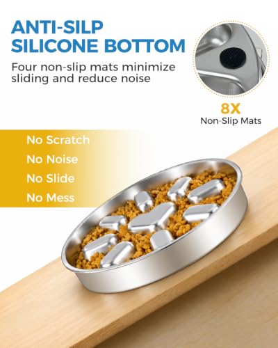 Slow Feeder Dog Bowls with Non-Slip Mat, Stainless Steel Metal Slow Feeder for Small & Medium Dogs, 2 Cups Pet Bowl for Slows Down Eating, Dishwasher Safe, Anti-Gulping Dog Bowl -2 Pack - size: 2 Cup 2 Pack