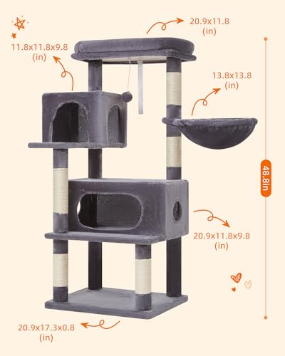 Taoqimiao Cat Tree, 49In Cat Tower for Indoor Cats Large Adult - color: Smoky Gray, size: 49.2 Inches