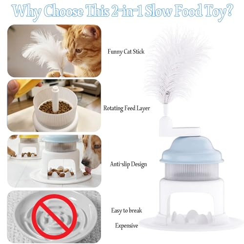 Cat Slow Feeder Toy with Feather Teaser, Interactive Puzzle Feeder for Cats, Mental Stimulation Foraging Toy, Suitable for Dry & Wet Food(Yellow) - color: Yellow