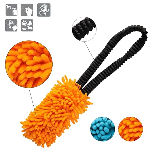 Dingo Dog tug Toy with Bungee Handle, Microfiber, Orange 17in - color: Orange