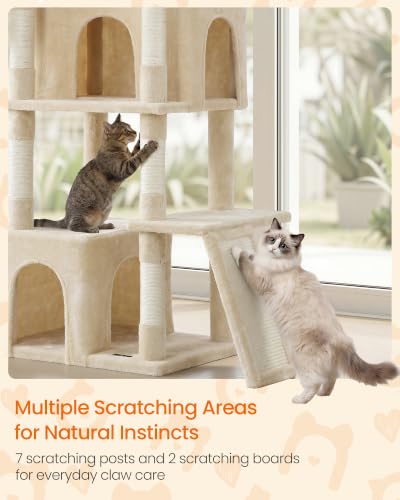 Feandrea Large Cat Tree, 72.6" Tall Sturdy Cat Tower for Indoor, Beige - color: Beige