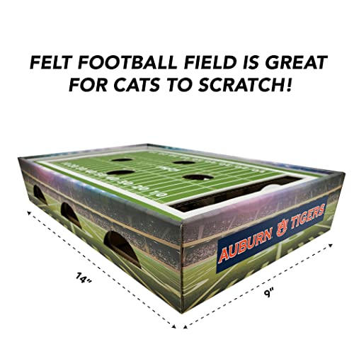 Pets First NCAA Auburn Tigers Cat Scratcher Box, Game Day Cat Toy, NCAA Football Field Designed Cat Scratcher and Lounge, Stimulating Cat Game - color: Auburn Tigers