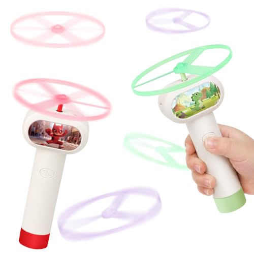 2PCS Outside Toys for Kids & Pets Electric Disc Launcher 6 Flying Spinners - color: Red and Green