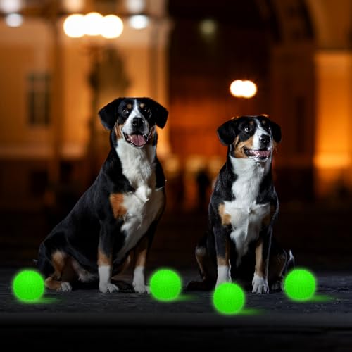 Silipull 4 Pcs 3.15 Inch Glow Dog Ball Spiky Squeaky Rubber Dog Toy