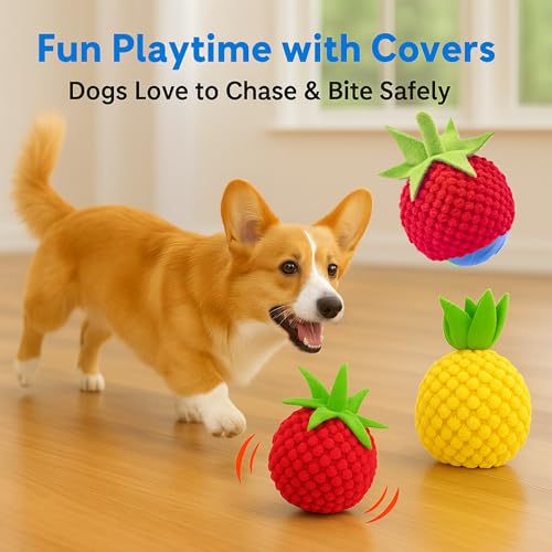 2 Pack Dog Ball Covers, Plush Tomato and Pineapple Sleeves for Moving Balls - color: 2pcs Dog Ball Covers