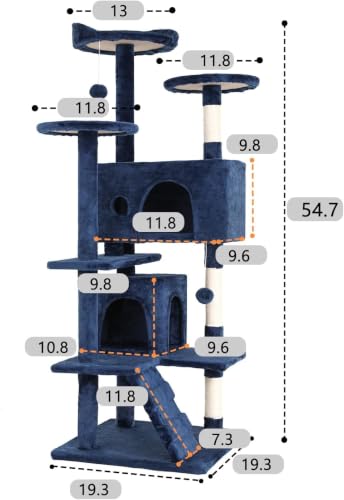 BestOffice 54" Cat Tree with Toy, Multi-Level Cat Tower Indoor Navy Blue - color: Navy Blue, size: 54 Inch