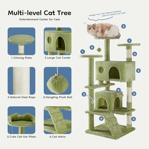 DUMOS 54-inch Cat Tree Tower with Scratching Posts, Indoor Use - color: Green, size: 54 Inch