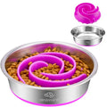 2-in-1 Metal Dog Bowl with Slow Feeder Insert, Stainless Steel Dog Bowls Food Grade 304, Water Food Bowl with Anti-Slip Silicone Base for Small, Medium, Large Dogs - color: Purple, size: 5 Cups