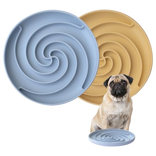 Bifeaw Slow Feeder Dog Bowls, Dishwasher Microwave Safe Silicone Puppy Puzzle Bowl with Non-Slip Design for Eating (Blue and Yellow) - color: Blue and Yellow