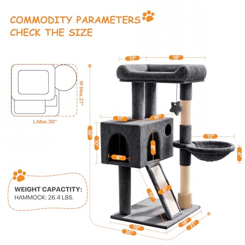 36" Cat Tree Tower for Indoor Cats, Smoky Gray - color: Smoky Gray