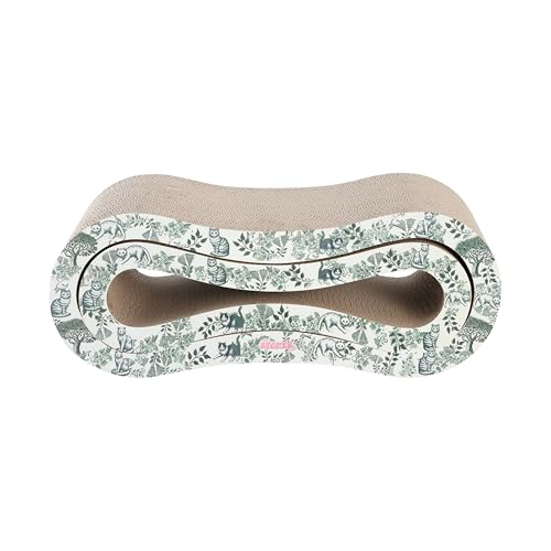 CSR1014F Suvi 26" Modern Cardboard Infinity 2-in-1 Lounge Bed Cat Scratcher with Catnip, Garden Cats - color: Green/Cream