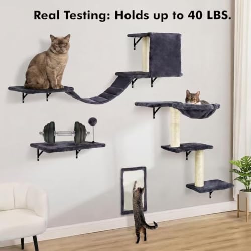 Cat Wall Shelves, Space-Saving Wall-Mounted Cat Climbing Set for Large Cats - color: dark grey