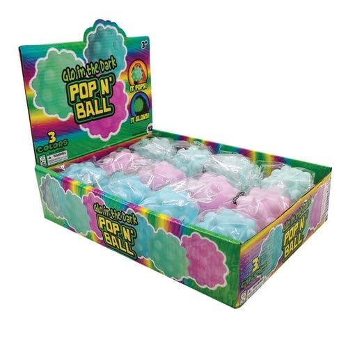 Raymond Geddes Glow in The Dark Pop Ball (Pack of 12) - Colorful Squeeze Balls for Kids – Lamp/Sun Rechargeable Glowing Pop It Balls