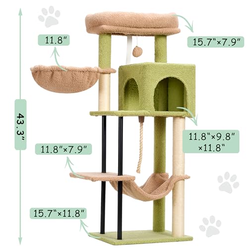 Gitelsnour Cat Tree, 43.3'' Cat Tower with Hammock for Kittens GCT004SGY - color: Green and yellow, size: 43.3 inches