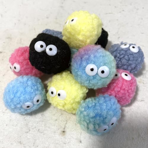 Assorted Color Cat Ball Toys, Irregular Shape Woolen Yarn Puffs Pom Balls Interactive Kitten Chasing Toys Cat Chase Balls (Multicolored 12Pcs) - color: Coal Spirit 12Pcs