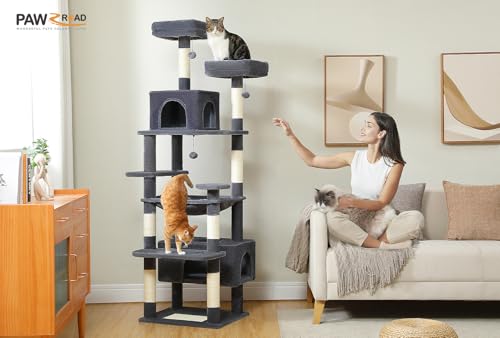 PAWZ Road 72" Cat Tree, Tall Cat Tower with Hammock& Condos for Large Cats - color: Dark Gray, size: 72"