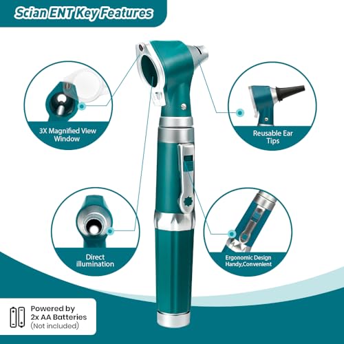 Scian Otoscope - Ear Scope with Light, Ear Infection Detector and Pocket Ear Checker Kit with 3X Magnify Lens, Suitable for Kids, Adults, Doctors, Pets(Green) - color: Green