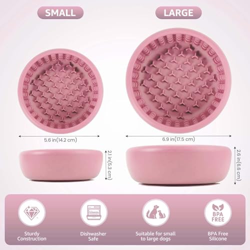 Dog Slow Feeder Lick Bowl, Freeze Lick Mat with Suction Cup - color: Pink, size: Small
