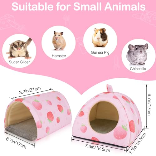 Bienbee Guinea Pig Hideout, 2 Piece Washable Set for Small Animals Small - color: Pink Strawberry, size: Small(7.3"L x 7.3"W x 6.7"H)