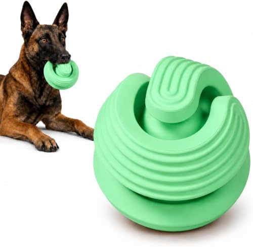 Dog Ball for Aggressive Chewers, Natural Rubber Durable Treat Dispensing Dog Toy Ball with Peanut Butter Grooves, Interactive Dog Food Ball for Medium Large Dogs,Green - color: Green