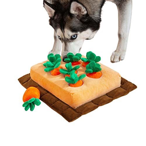 JOYELF Hide and Seek Plush Dog Toys, Interactive Squeak Dog Toys Teething Chew Toys Plush Carrot Field Educational Toys for Small Medium Large Dogs and Cats with 8 Carrots - color: Carrot field