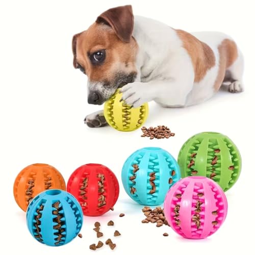 Interactive Dog Treat Ball Toy - 1.97" Natural Rubber Puppy Chew Toy with Tooth Cleaning Grooves, Durable Treat Dispensing Puzzle Ball for Small Medium Dogs & Cats, 1 Pack (Random Color)