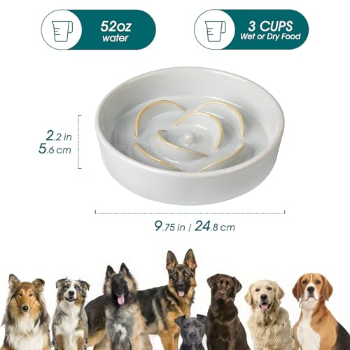 vancasso Slow Feeder Dog Bowls, 3 Cups Ceramic Puzzle Dish for Large Breeds - color: Light Gray, size: L - 3 Cups