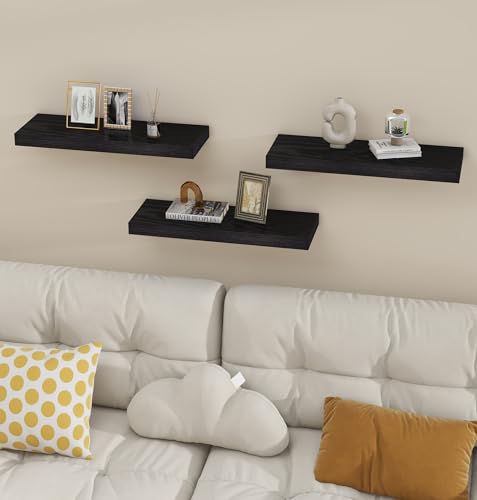 Vervida® Black Floating Wall Shelves 24in Deep Set of 3 Holds 37lbs - color: Black, size: 24x7.9 (3Pcs)