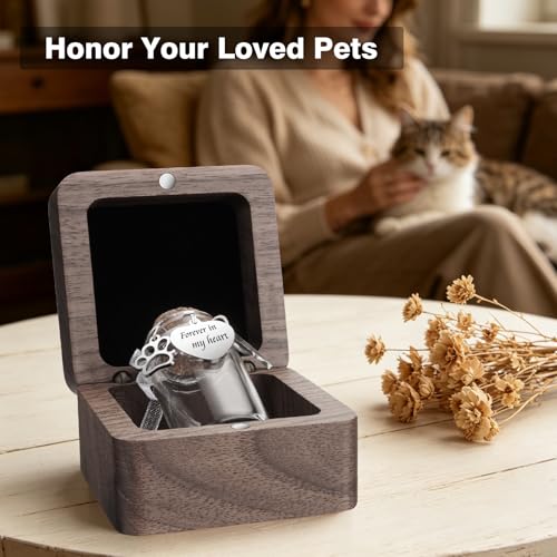 SOITIS Small Pet for Dogs Cats Wooden Box Tiny Glass Urn Pet Ashes Keepsake - color: Silver Paw